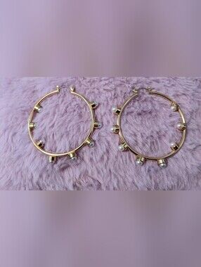 Betsey Johnson Earrings Faux Pearl Gold Tone  Hoops